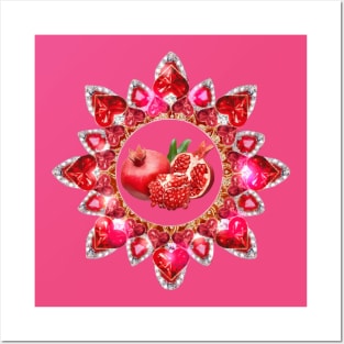 Red granate art in mandala heart Posters and Art